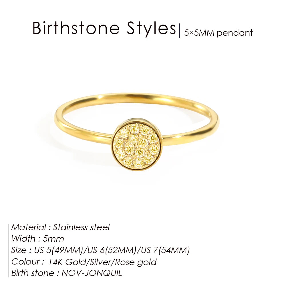 Bague Pierre de Naissance en Zircone Dorée en Acier Inoxydable | Bijou Personnalisé Femme | Argentéa