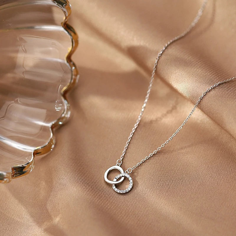 Collier femme argent 925 pendentif rond et carré géométrique