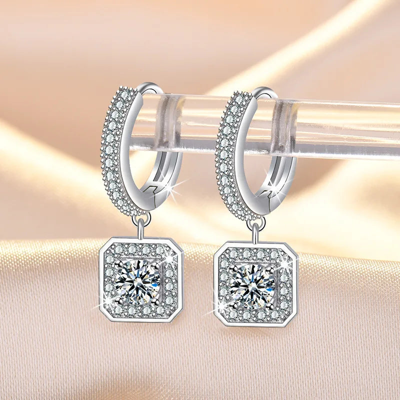 Créoles pendantes femme argent 925 pendentif carré zircon