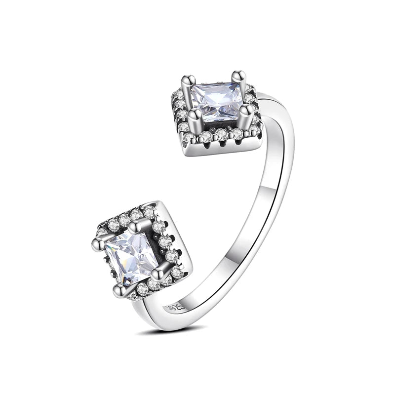 Bague Ouverte Double Carré 925 Argentée