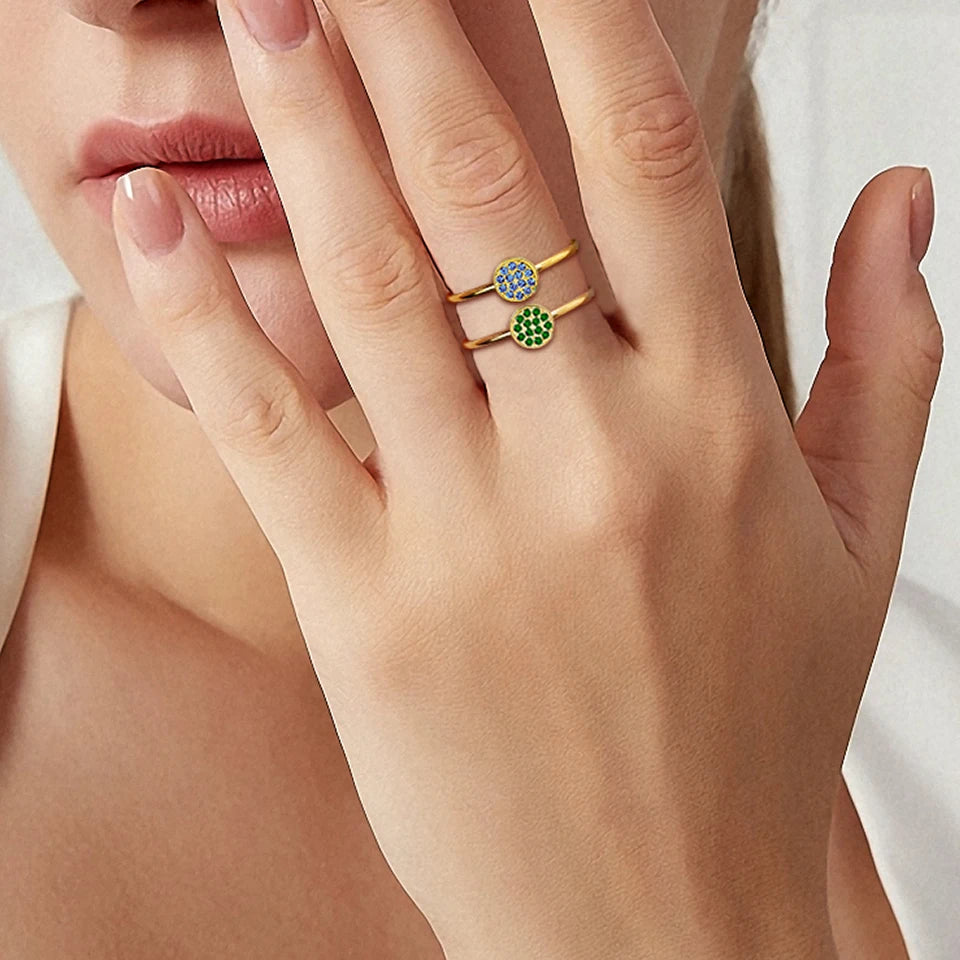 Bague Pierre de Naissance en Zircone Dorée en Acier Inoxydable | Bijou Personnalisé Femme | Argentéa
