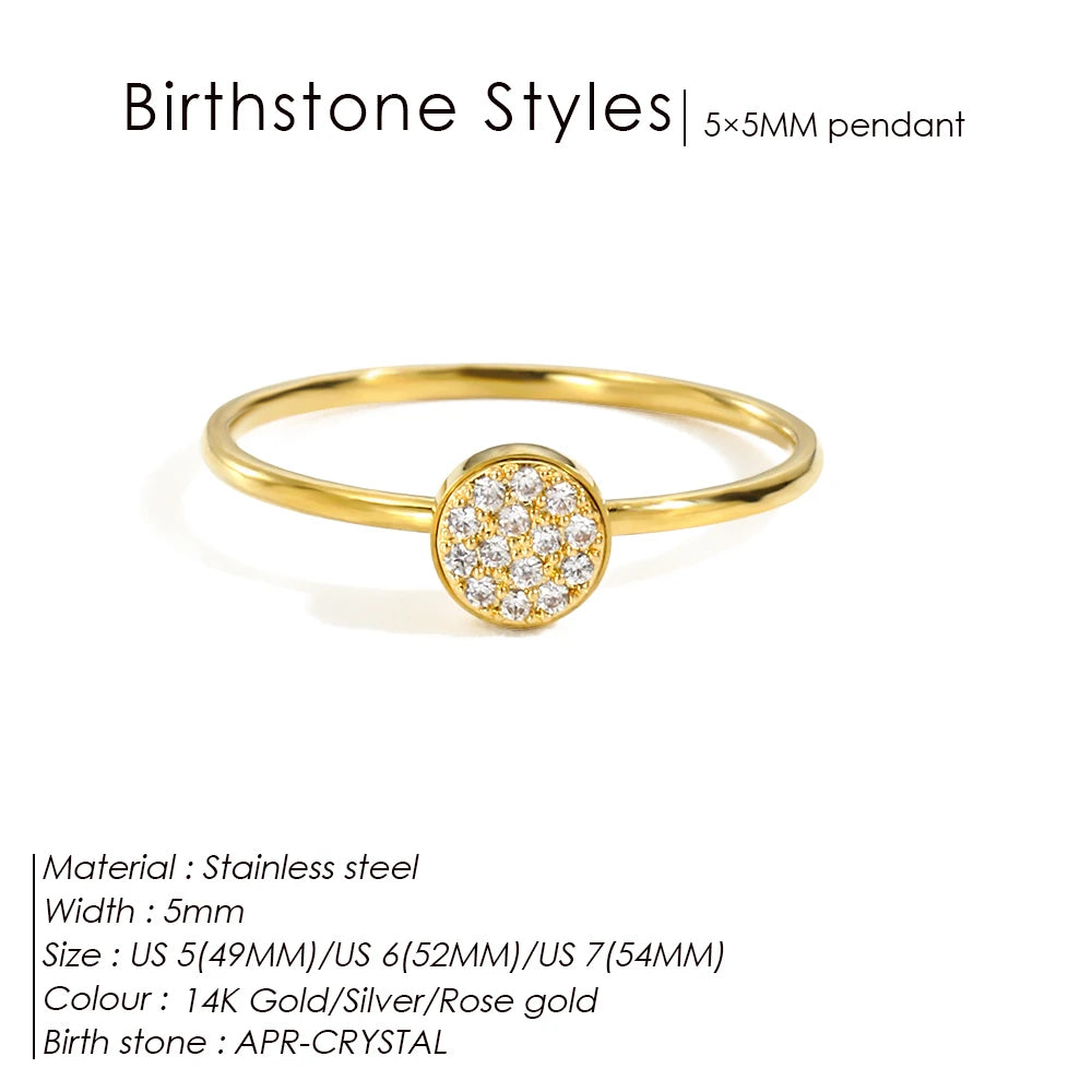 Bague Pierre de Naissance en Zircone Dorée en Acier Inoxydable | Bijou Personnalisé Femme | Argentéa