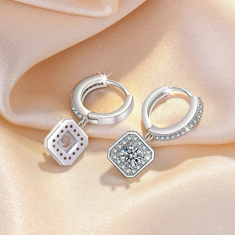 Créoles pendantes femme argent 925 pendentif carré zircon