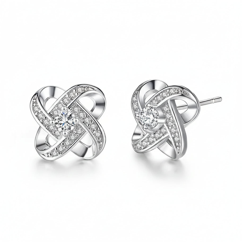 Puces d’oreilles femme argent 925 pétale ajouré zircon tissé