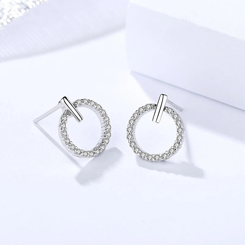 Puces d’oreilles femme argent 925 rond zircon rock