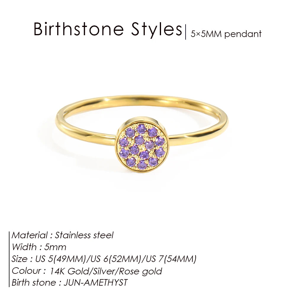Bague Pierre de Naissance en Zircone Dorée en Acier Inoxydable | Bijou Personnalisé Femme | Argentéa