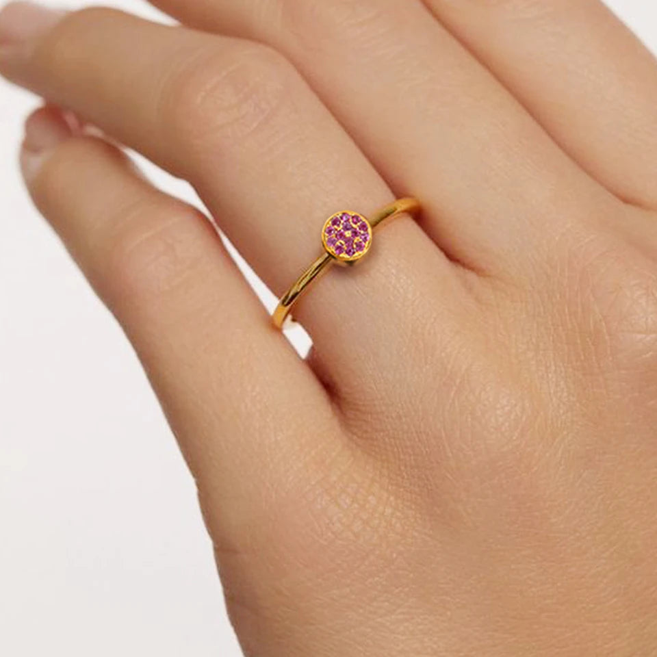 Bague Pierre de Naissance en Zircone Dorée en Acier Inoxydable | Bijou Personnalisé Femme | Argentéa