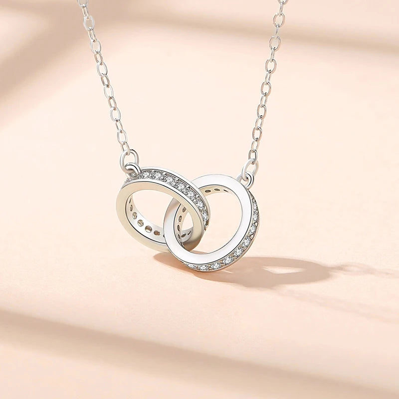 Collier femme argent 925 double cercle pendentif rose gold