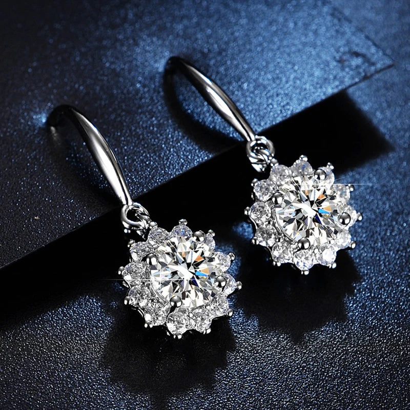Boucles d’oreilles pendantes femme argent 925 tournesol zircon crystal