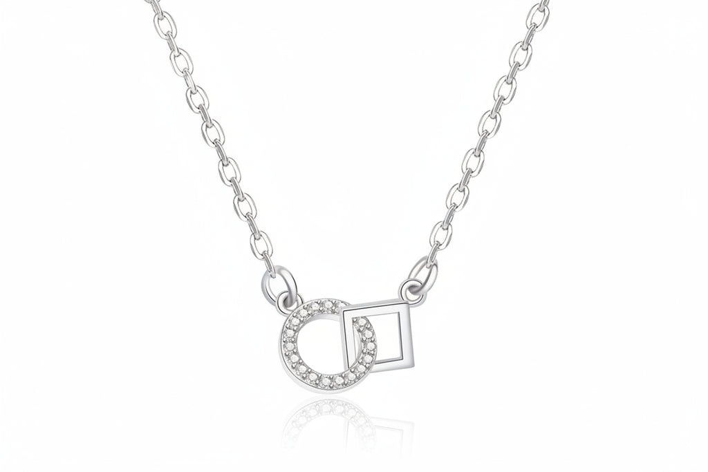 Collier femme argent 925 pendentif rond et carré géométrique