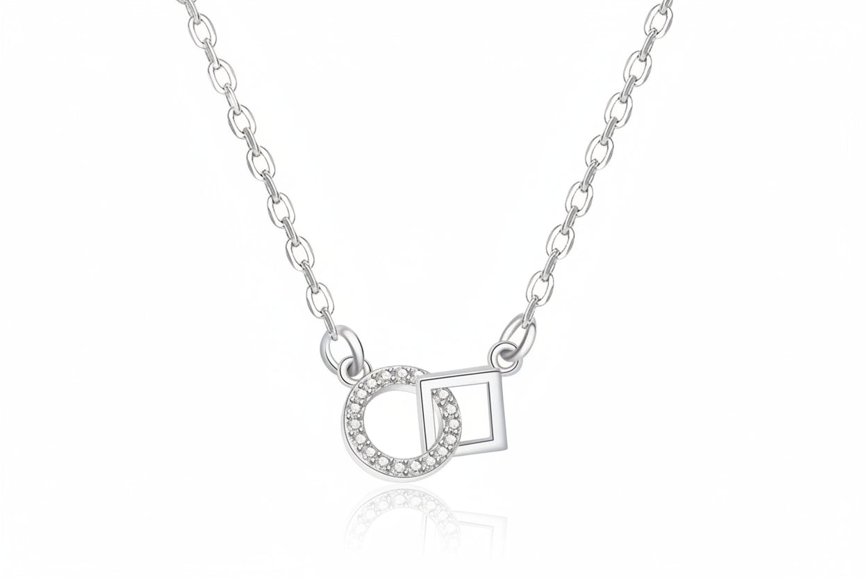 Collier femme argent 925 pendentif rond et carré géométrique