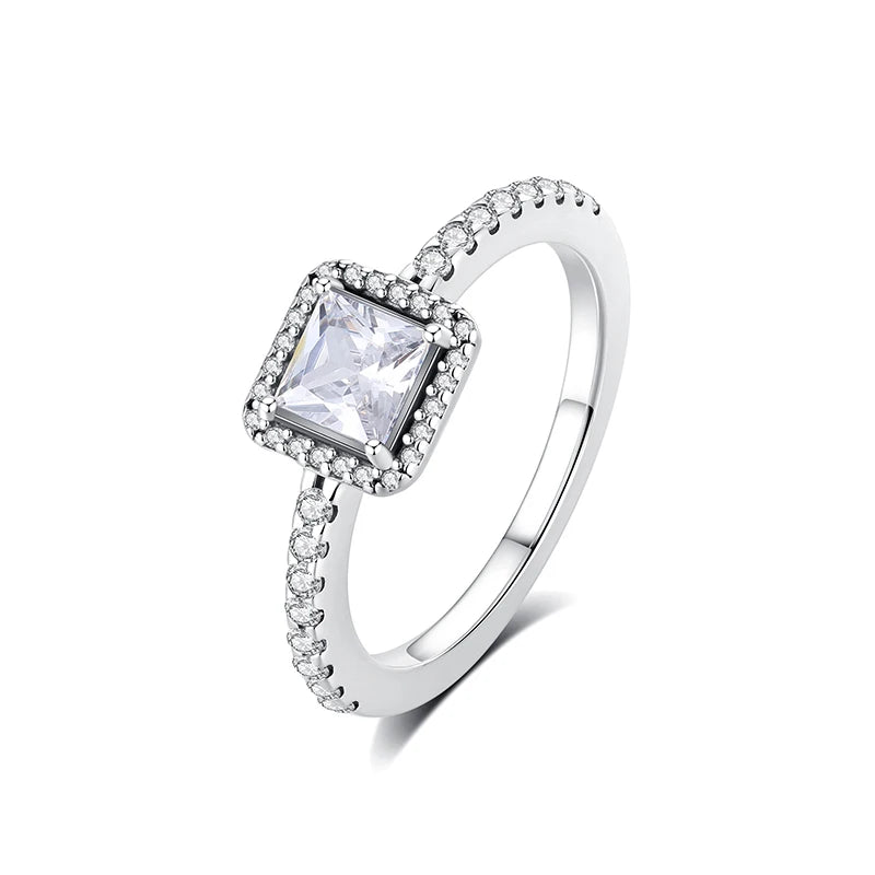 Bague Carrée Halo Argentée