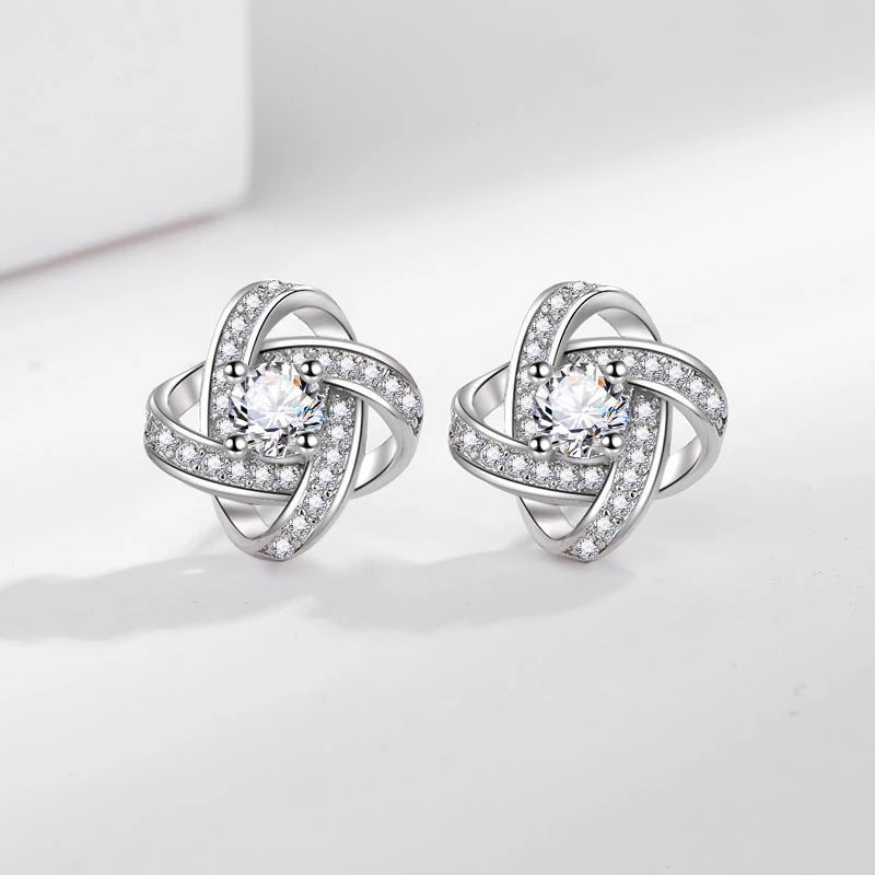 Puces d’oreilles femme argent 925 pétale ajouré zircon tissé
