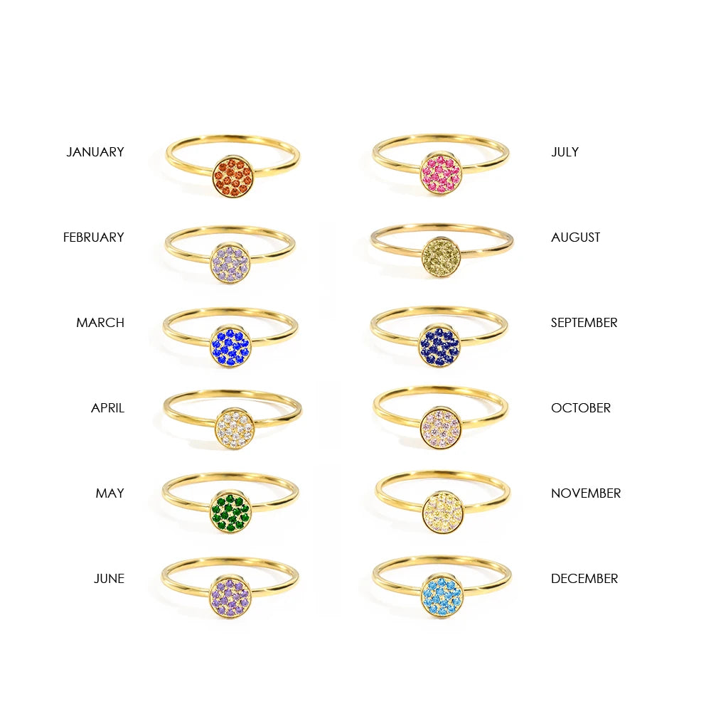 Bague Pierre de Naissance en Zircone Dorée en Acier Inoxydable | Bijou Personnalisé Femme | Argentéa