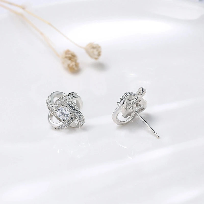 Puces d’oreilles femme argent 925 pétale ajouré zircon tissé