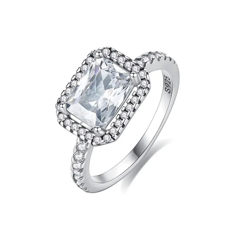 Bague Rectangulaire Halo 925 Argentée