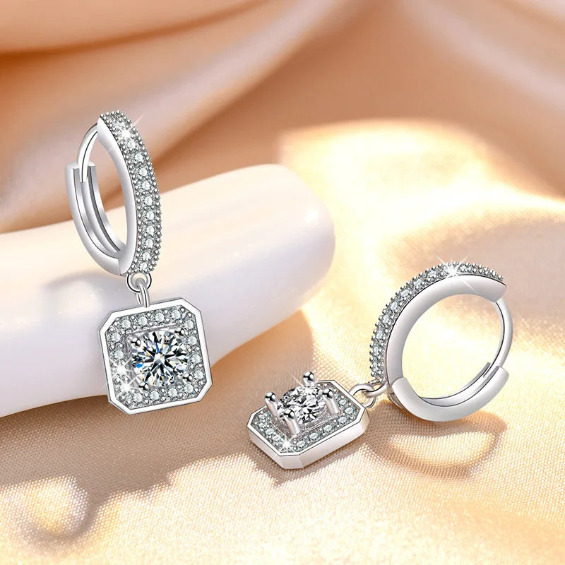 Créoles pendantes femme argent 925 pendentif carré zircon