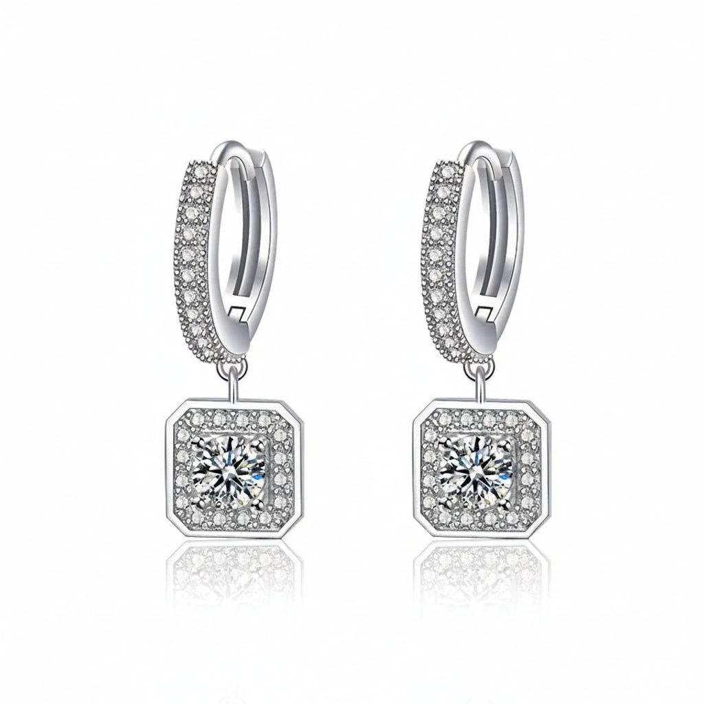 Créoles pendantes femme argent 925 pendentif carré zircon