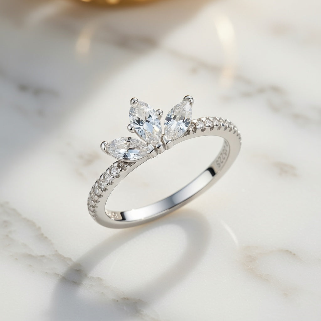 Bague Feuilles Marquise 925 Argentée