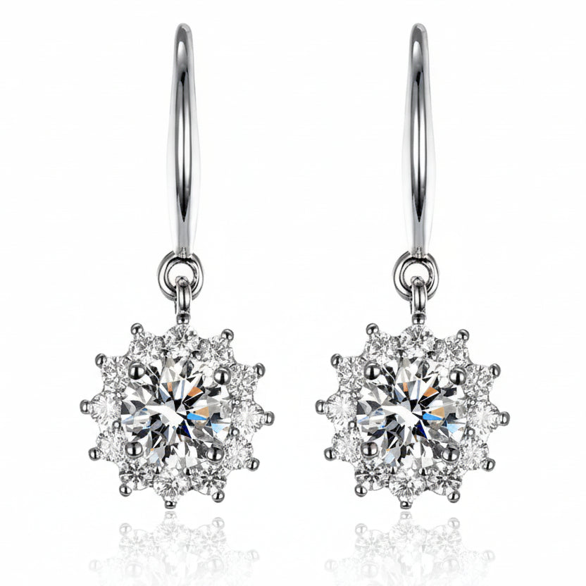 Boucles d’oreilles pendantes femme argent 925 tournesol zircon crystal