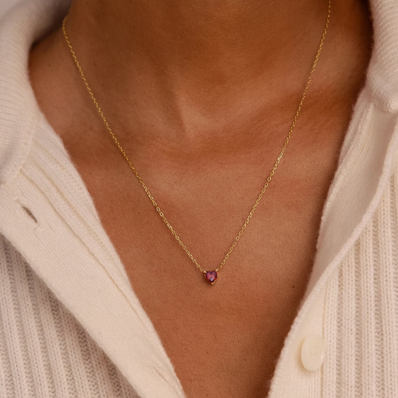 Collier Cœur en Zircone Doré en Acier Inoxydable | Bijou Femme Argentéa