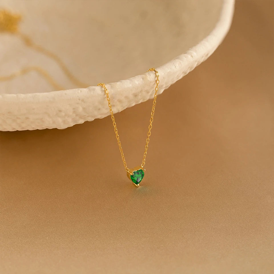 Collier Cœur en Zircone Doré en Acier Inoxydable | Bijou Femme Argentéa