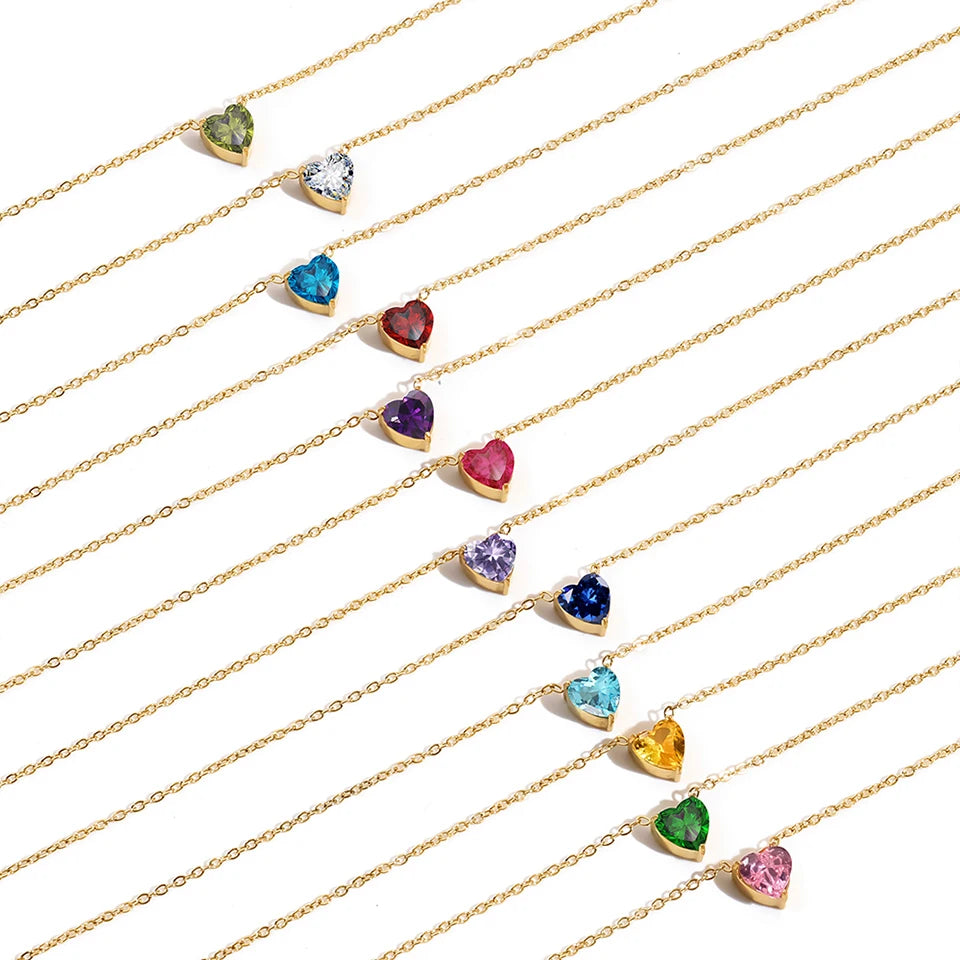 Collier Cœur en Zircone Doré en Acier Inoxydable | Bijou Femme Argentéa
