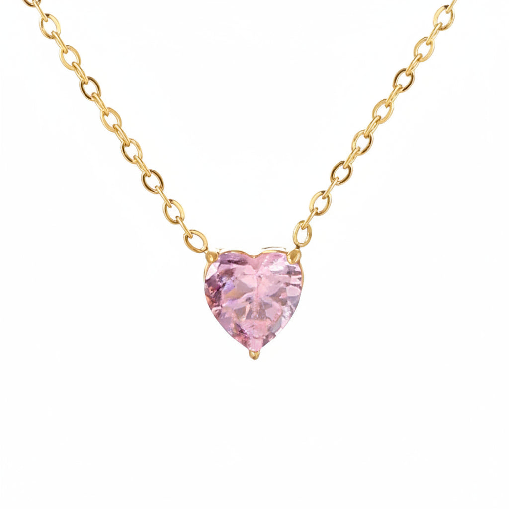 Collier Cœur en Zircone Doré en Acier Inoxydable | Bijou Femme Argentéa