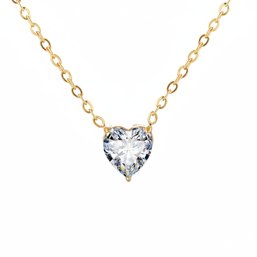 Collier Cœur en Zircone Doré en Acier Inoxydable | Bijou Femme Argentéa