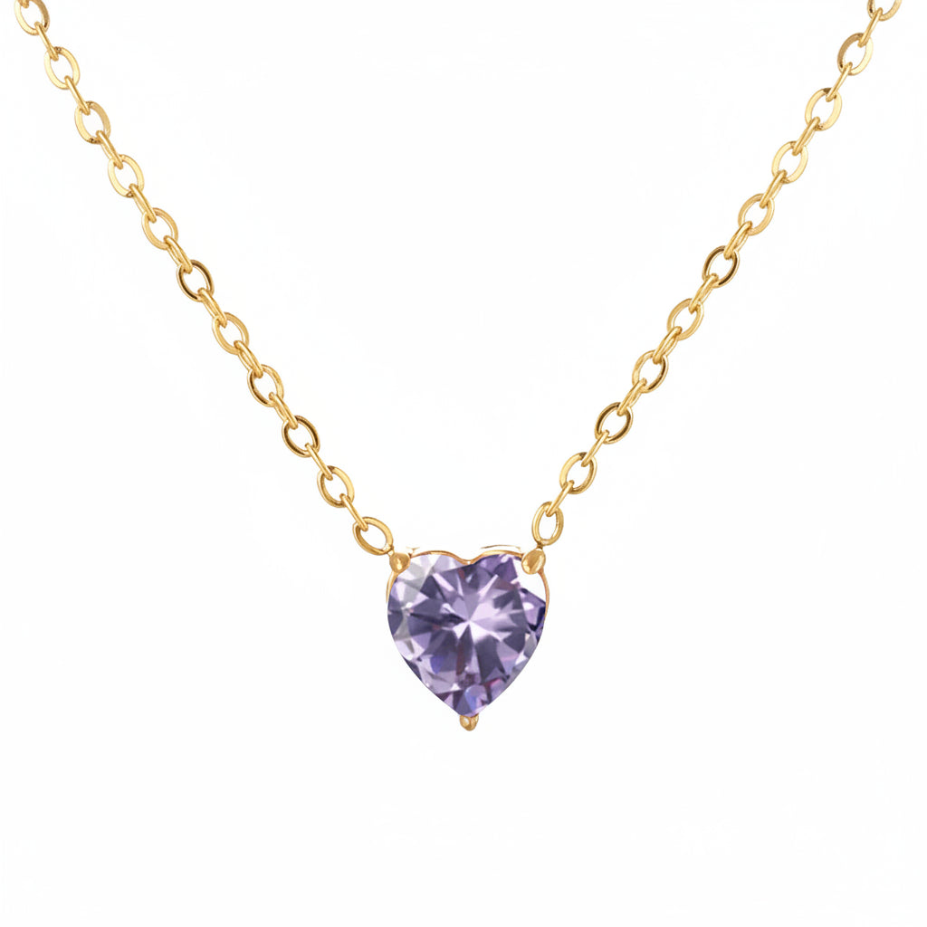 Collier Cœur en Zircone Doré en Acier Inoxydable | Bijou Femme Argentéa