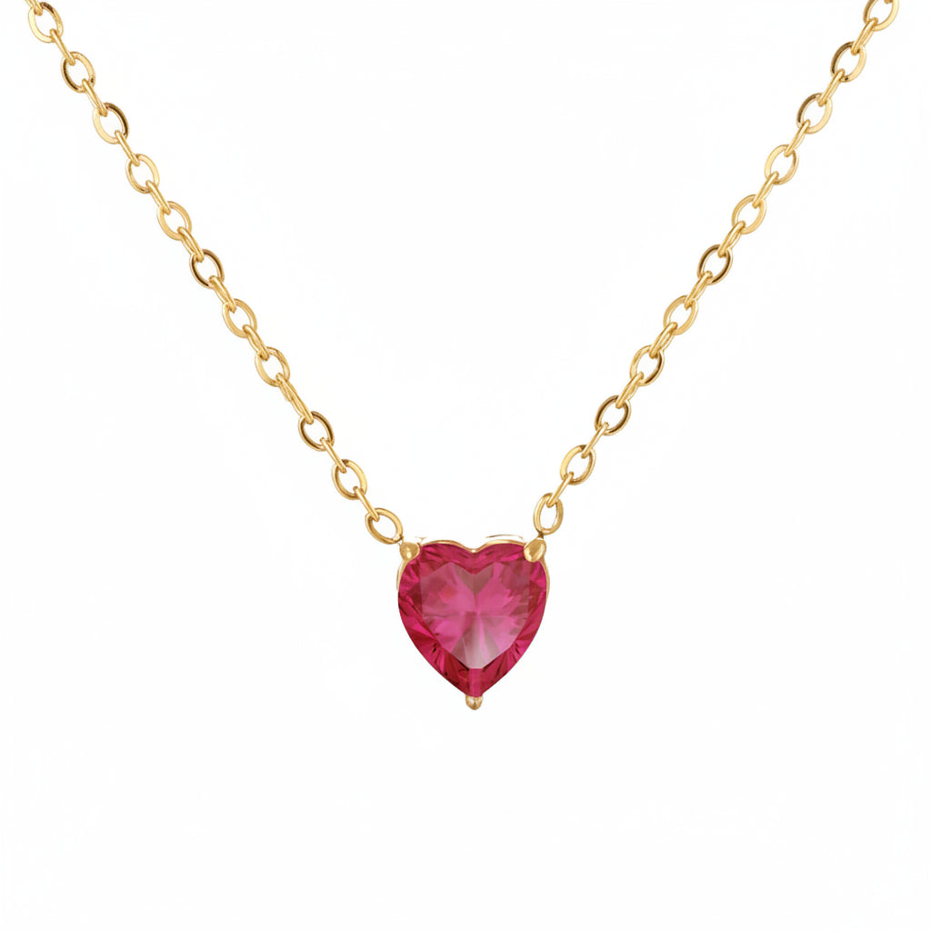 Collier Cœur en Zircone Doré en Acier Inoxydable | Bijou Femme Argentéa