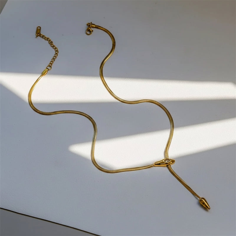 Collier Serpent Acier Inoxydable avec Zircon Brillant