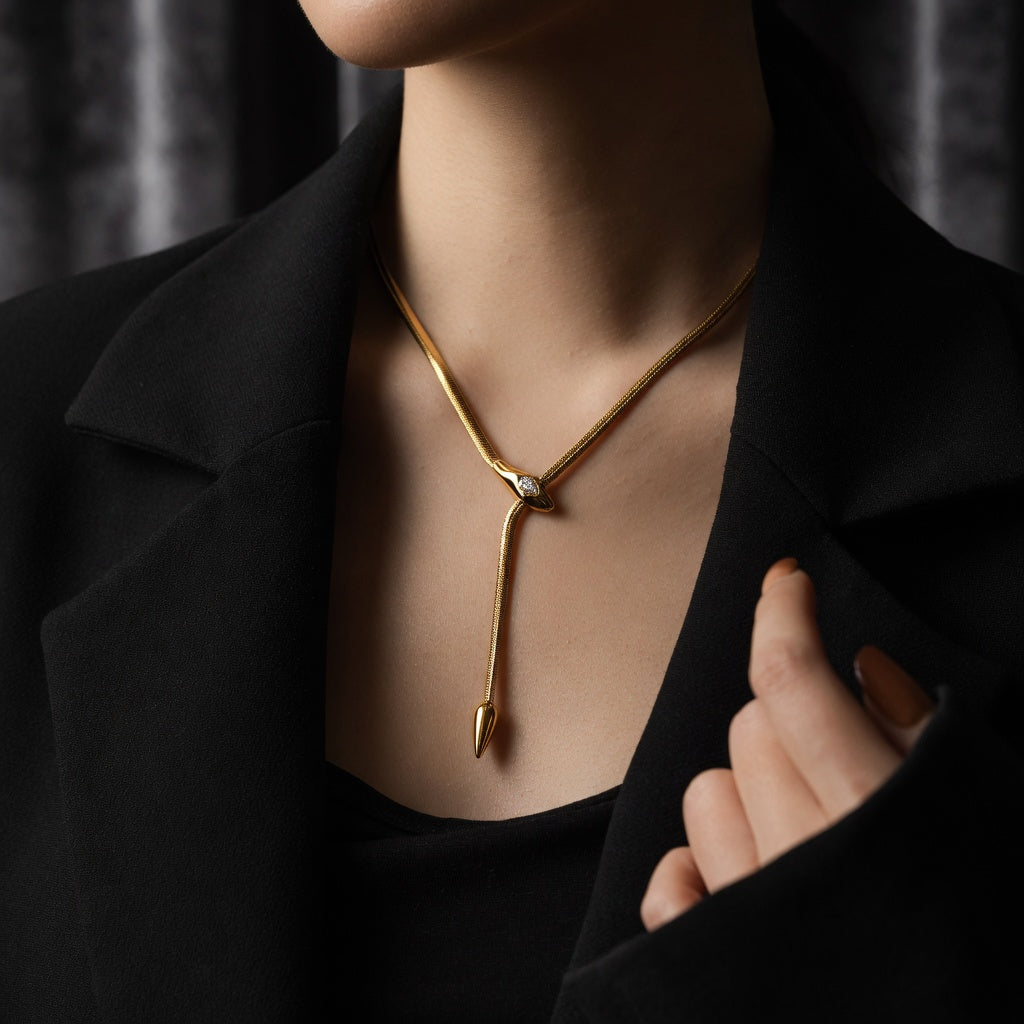 Collier Serpent Acier Inoxydable avec Zircon Brillant
