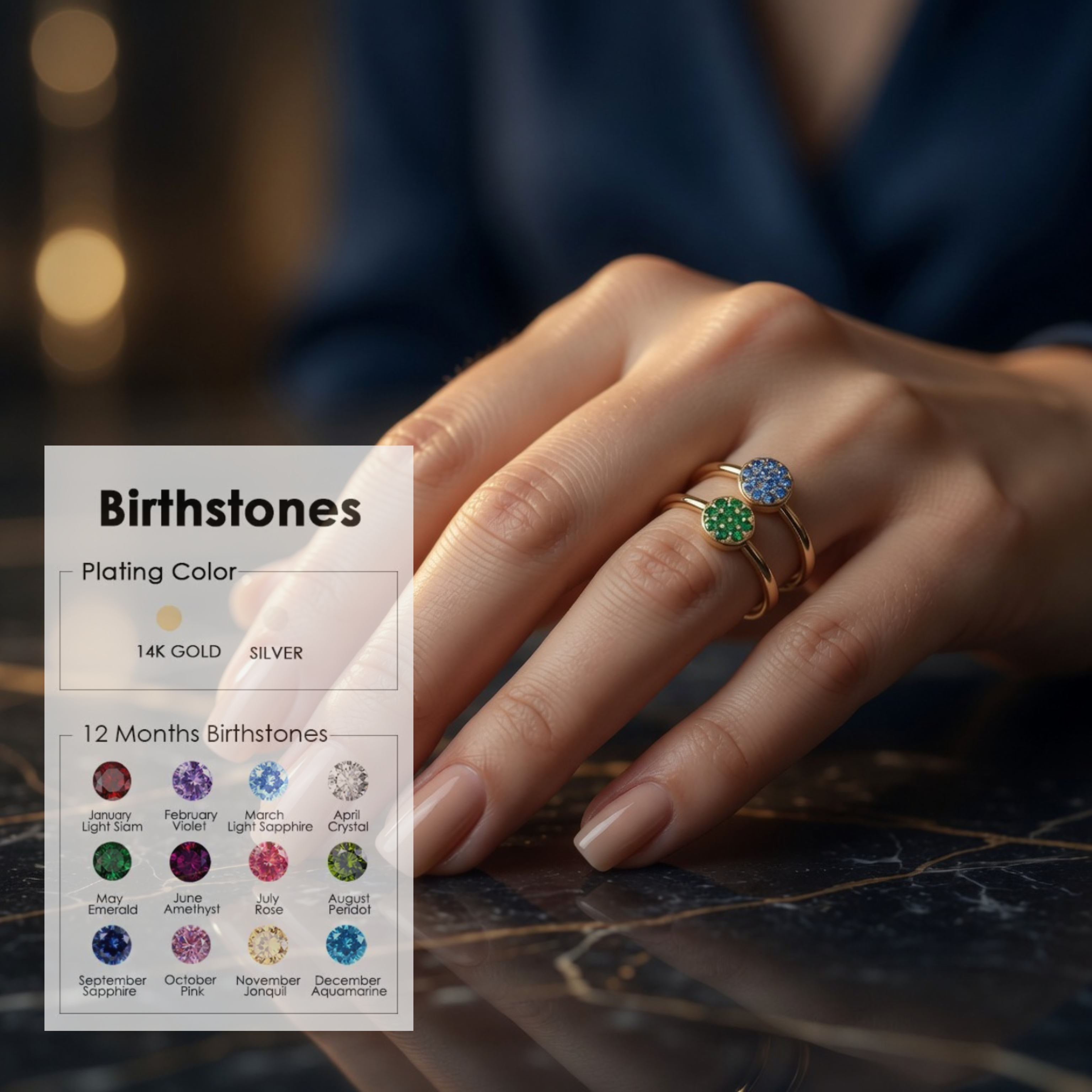 Bague Pierre de Naissance en Zircone Dorée en Acier Inoxydable | Bijou Personnalisé Femme | Argentéa