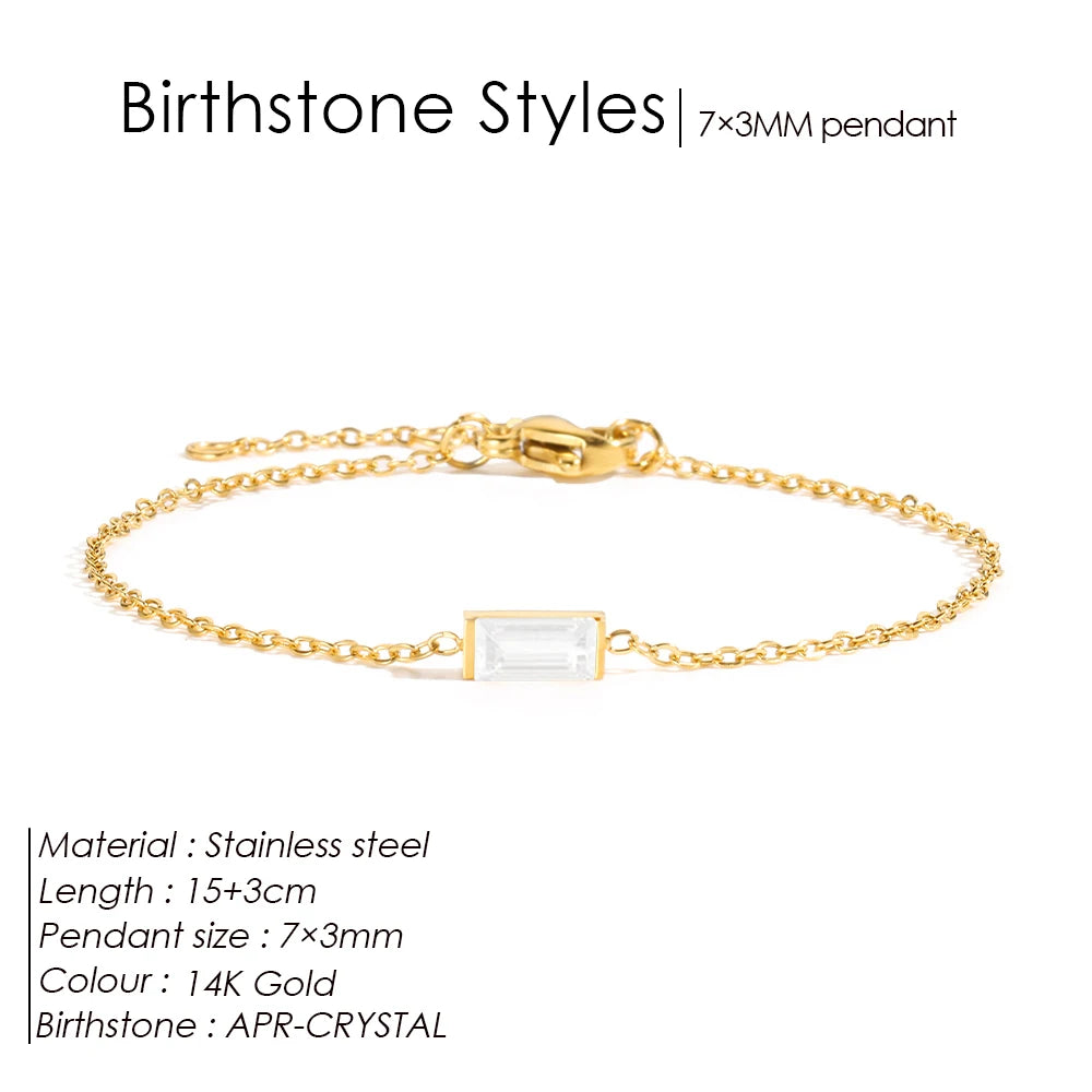 Gold bracelet with a rectangular pendant on a white background, featuring product details.