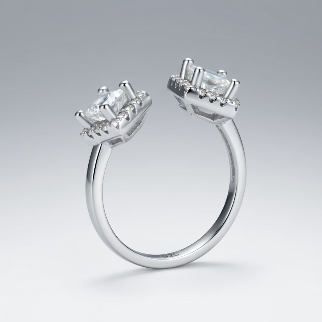 Bague Ouverte Double Carré 925 Argentée