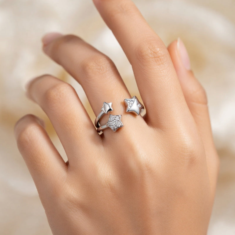Bague Ouverte Trois Étoiles Argent 925