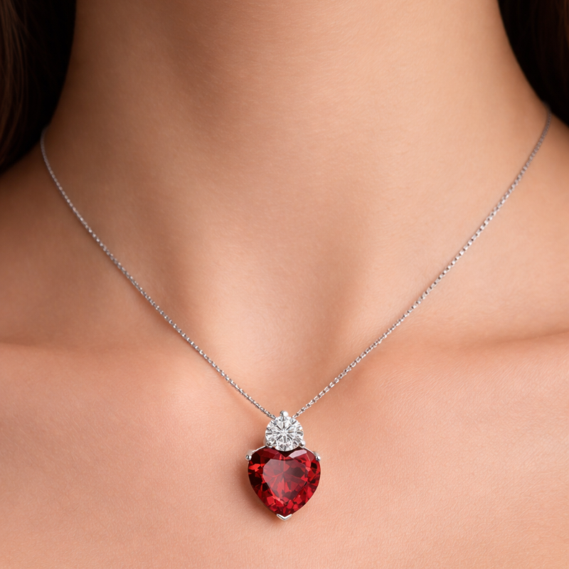 Collier femme argent 925 pendentif cœur zircon AAA rouge