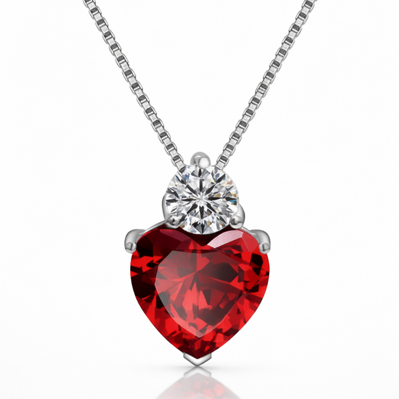 Collier femme argent 925 pendentif cœur zircon AAA rouge