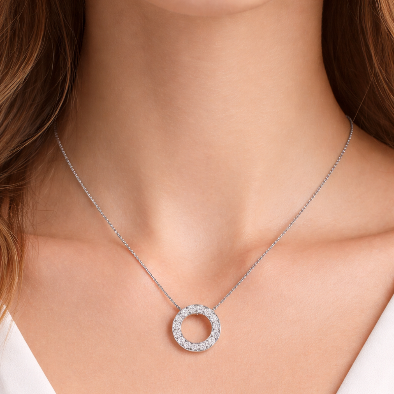Collier femme argent 925 pendentif cercle zircon demi-cercle