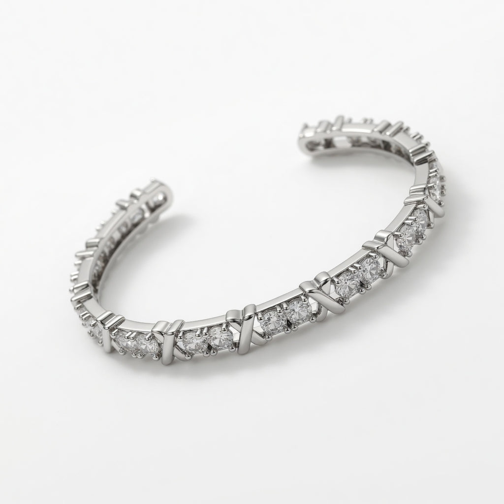 Bracelet Lumière ARGENTEA – Jonc argenté avec zircons blancs