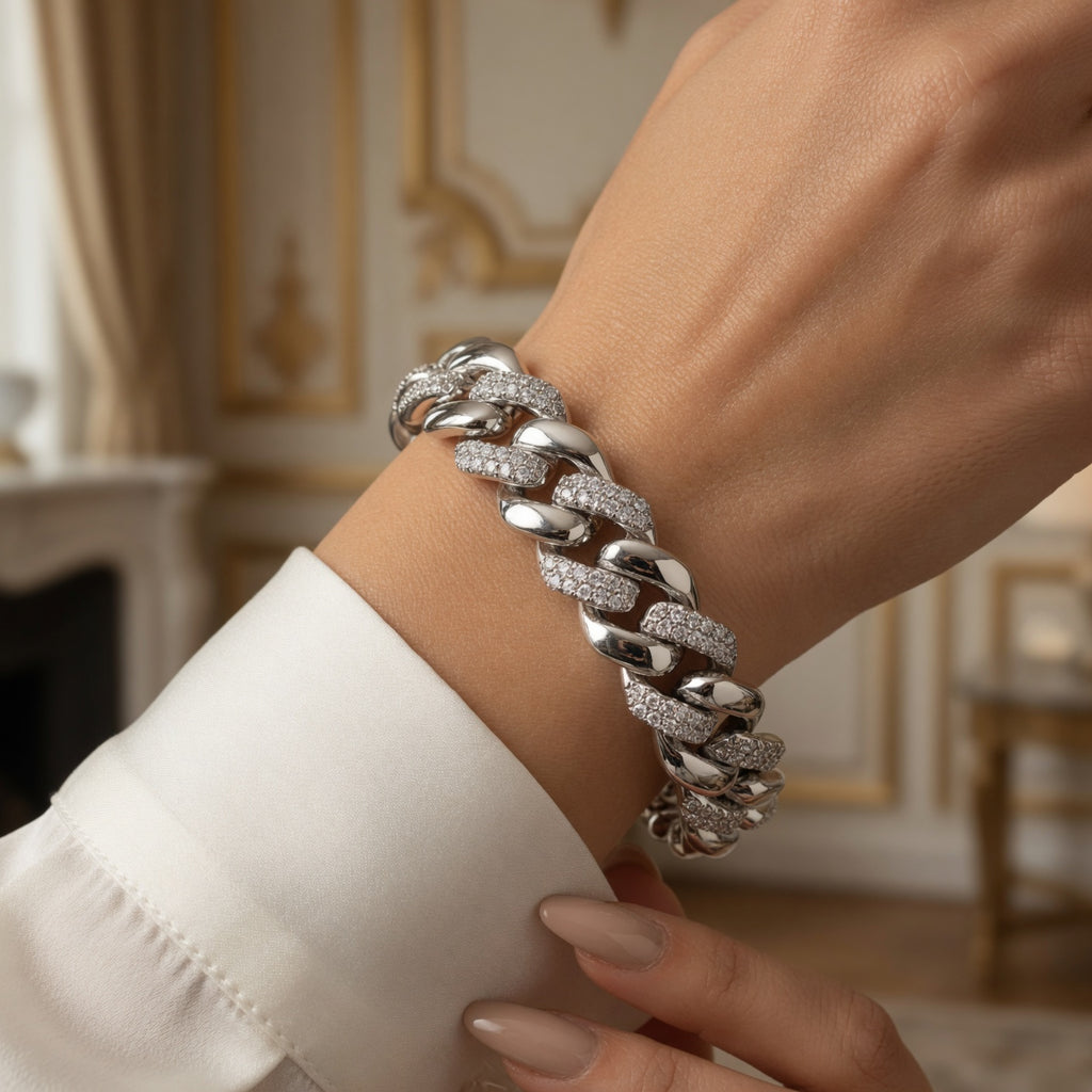 Bracelet Maillon Éclat ARGENTEA – Gourmette Argentée avec Zircons