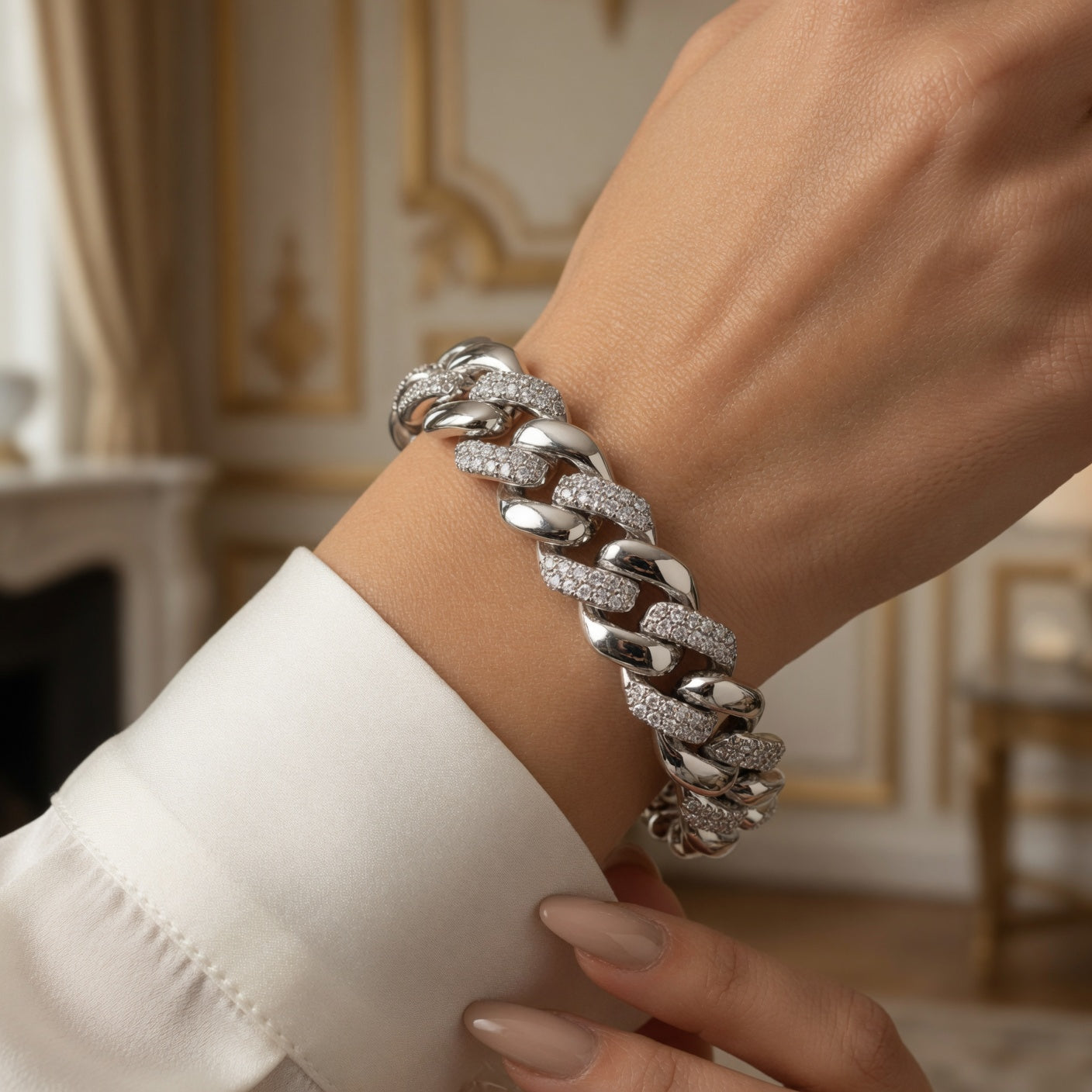 Bracelet Maillon Éclat ARGENTEA – Gourmette Argentée avec Zircons