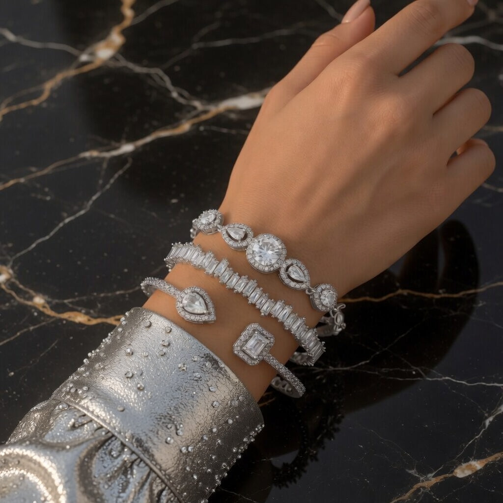 Bracelets ouverts ajustables Set de 3 pcs Cubic Zirconia
