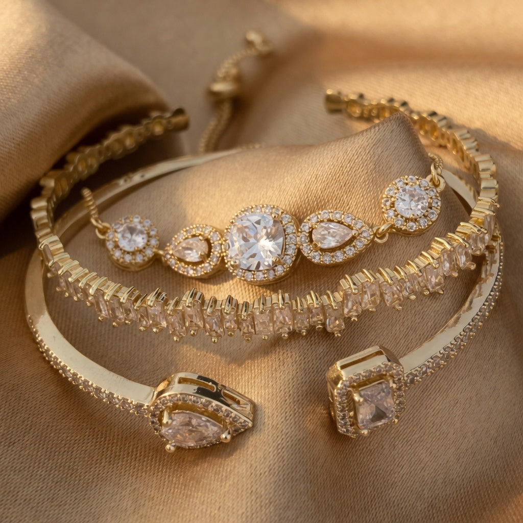 Bracelets ouverts ajustables Set de 3 pcs Cubic Zirconia