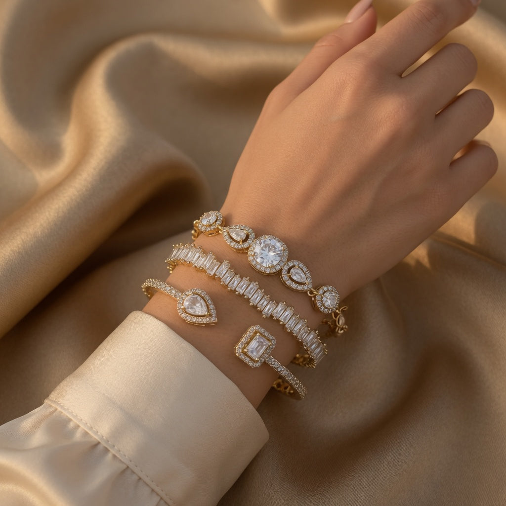 Bracelets ouverts ajustables Set de 3 pcs Cubic Zirconia