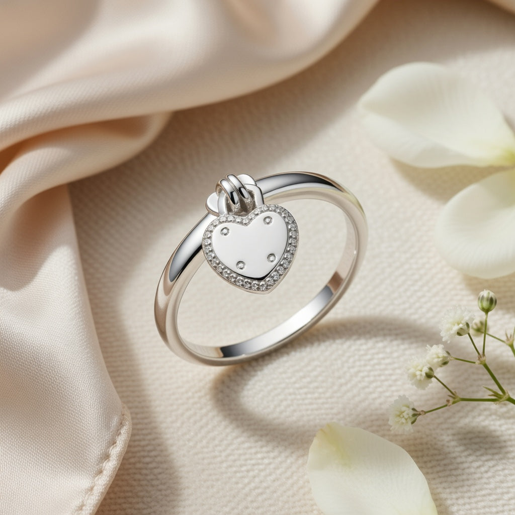 Bague Cœur Couronné Argentée
