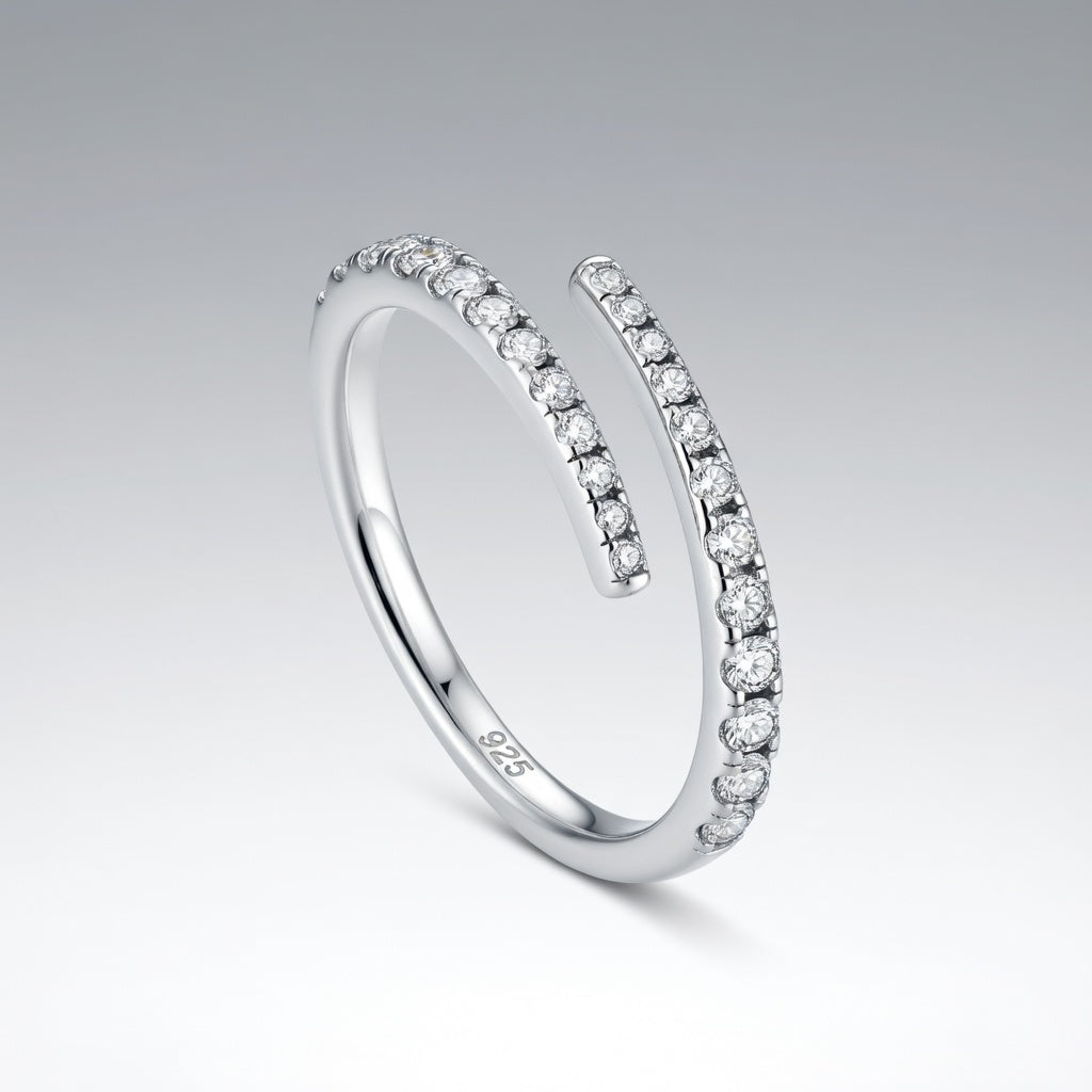 Bague Ouverte Pavée Argentée