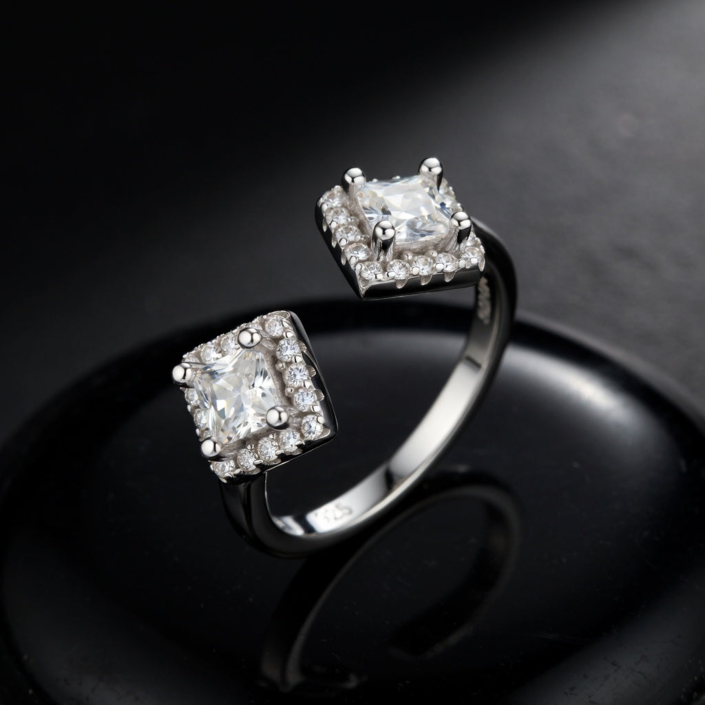 Bague Ouverte Double Carré 925 Argentée